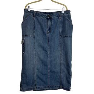 Vtg Y2K Venezia Womens Denim Skirt Size 16 Blue Jean Midi Cargo Utility Pockets